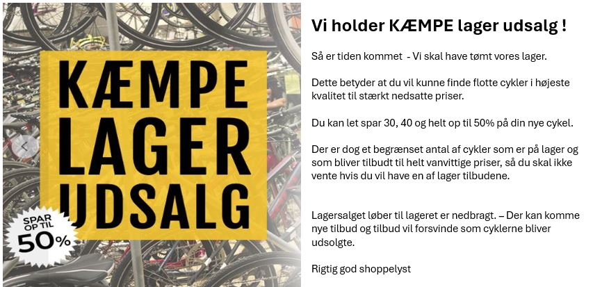 Drift information hos Billigcykel.dk